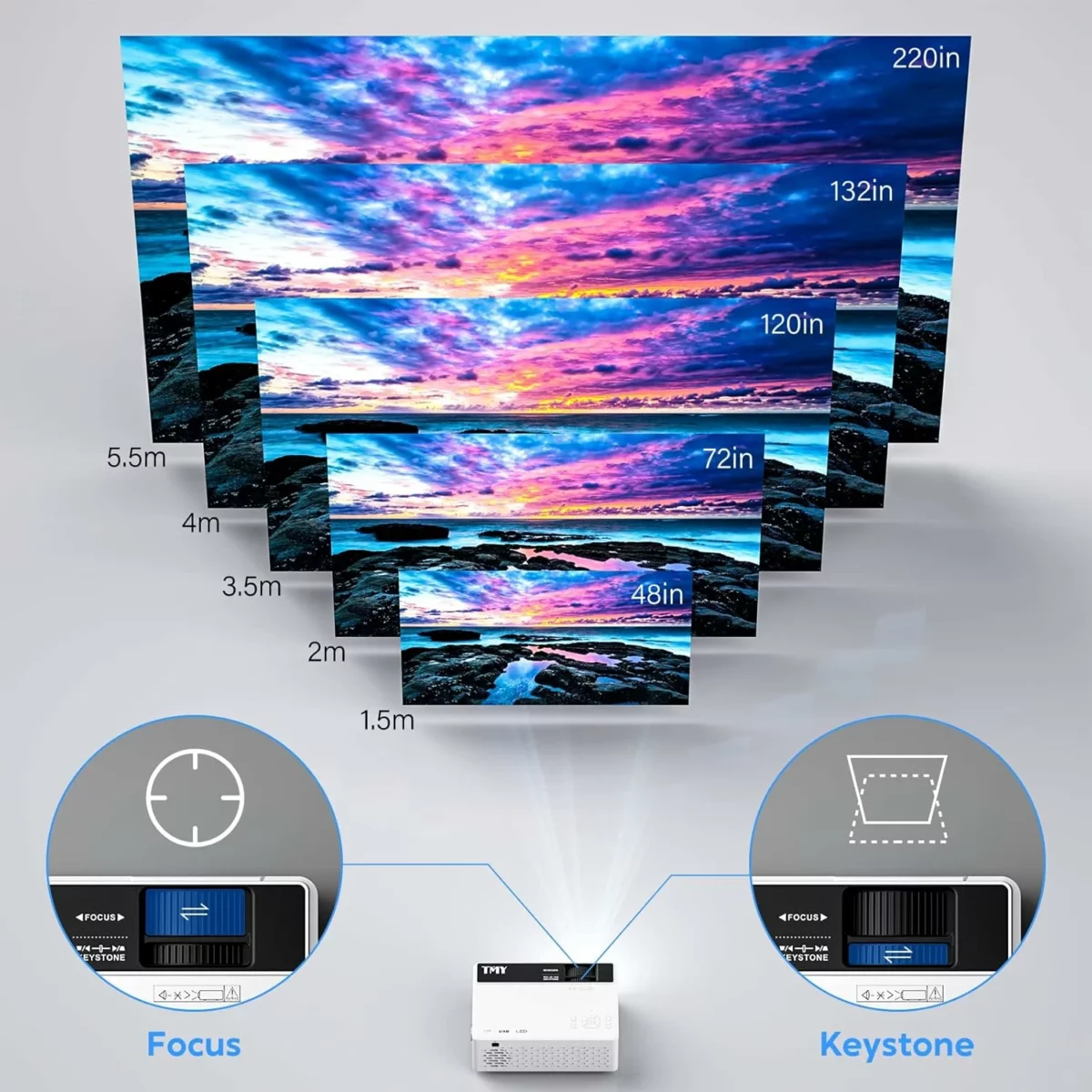 TMY Mini Projector Upgraded 1080P Full HD Bluetooth Projector with Screen Portable Movie Projector Compatible with TV Stick Smartphone HDMI USB for Indoor and Outdoor Use thumb 7