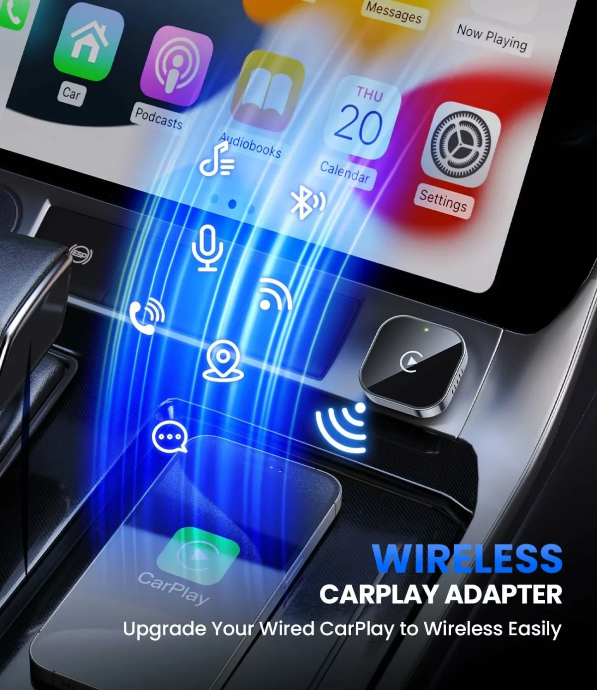 Teeran Wireless CarPlay Adapter 2025 Upgrade Converts Wired to Wireless CarPlay Mini USB Plug and Play Fast Stable Connection Compatible with iPhone and Cars with Built in Apple CarPlay 2
