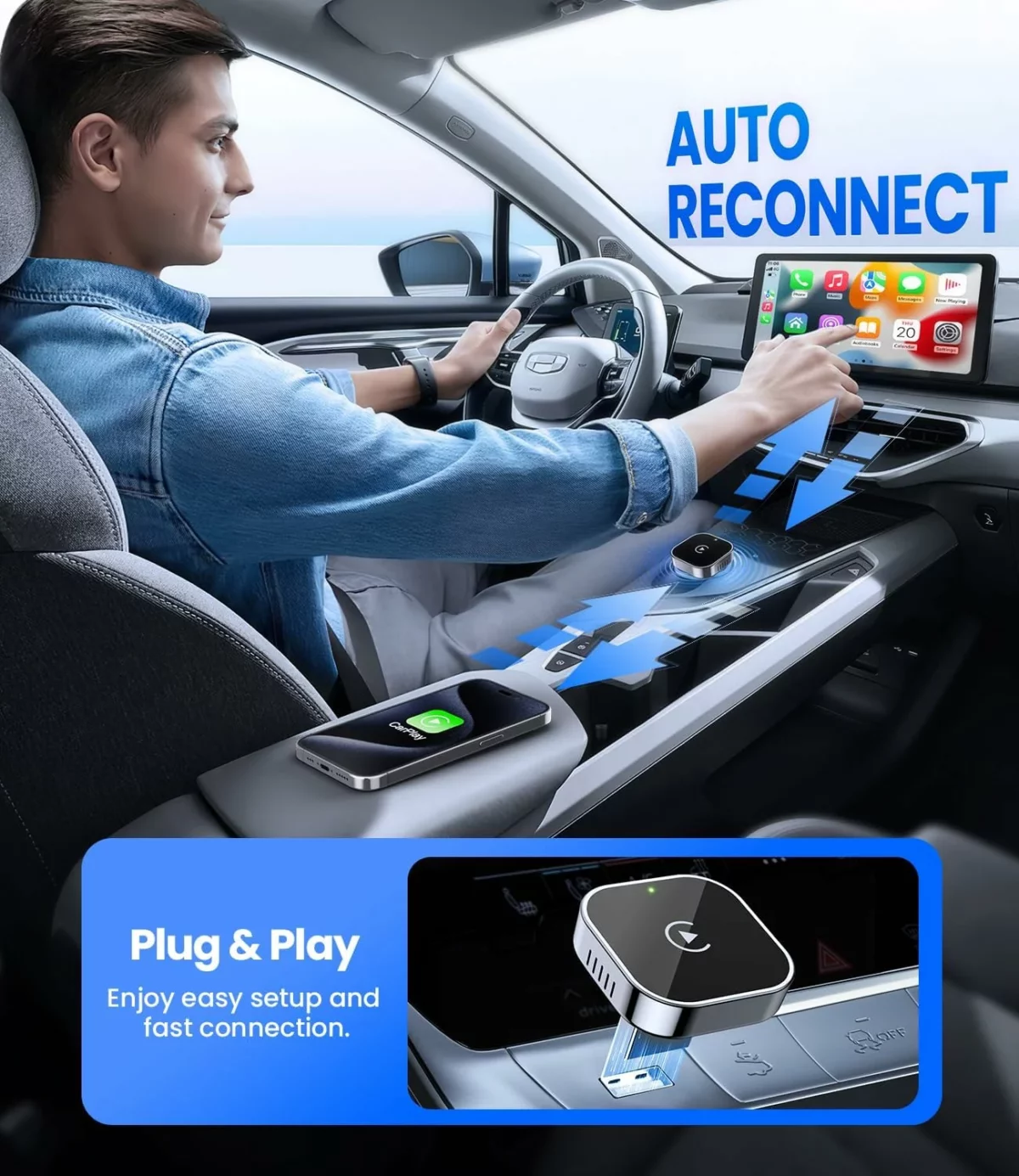 Teeran Wireless CarPlay Adapter 2025 Upgrade Converts Wired to Wireless CarPlay Mini USB Plug and Play Fast Stable Connection Compatible with iPhone and Cars with Built in Apple CarPlay 4