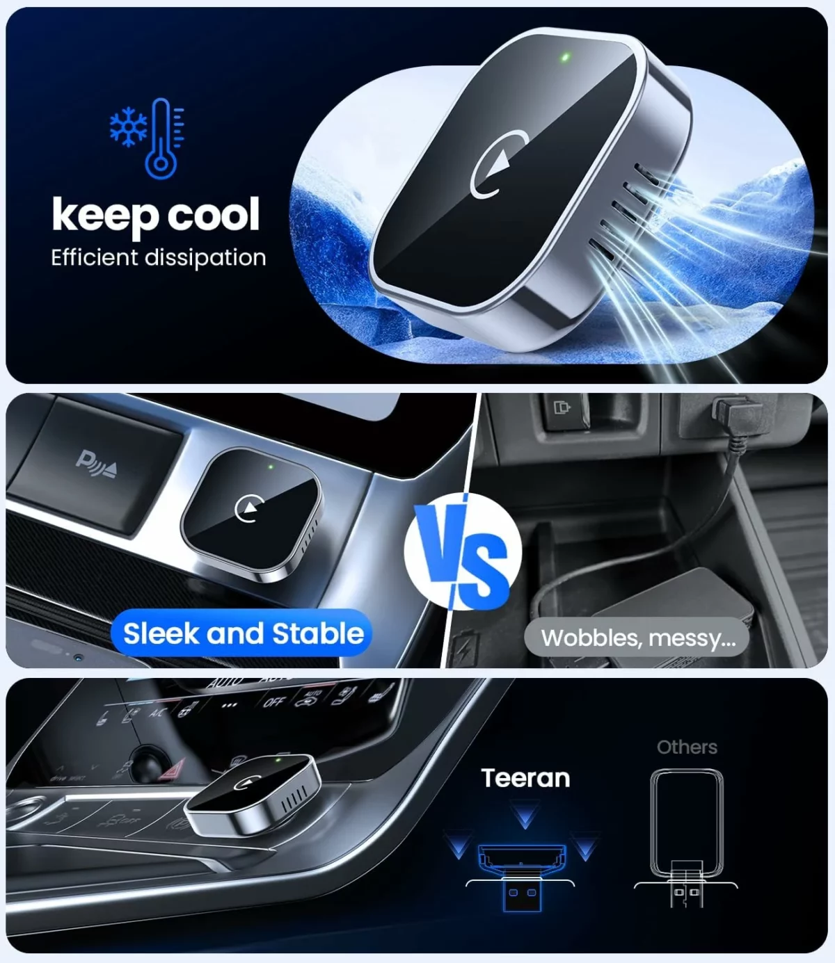 Teeran Wireless CarPlay Adapter 2025 Upgrade Converts Wired to Wireless CarPlay Mini USB Plug and Play Fast Stable Connection Compatible with iPhone and Cars with Built in Apple CarPlay 6