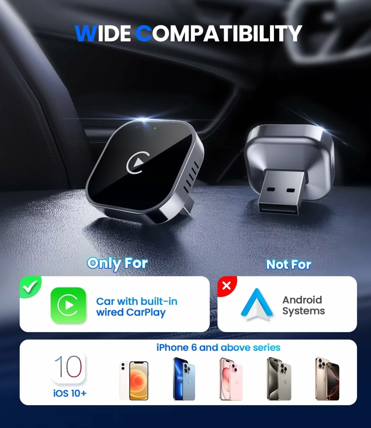 Teeran Wireless CarPlay Adapter 2025 Upgrade Converts Wired to Wireless CarPlay Mini USB Plug and Play Fast Stable Connection Compatible with iPhone and Cars with Built in Apple CarPlay 8