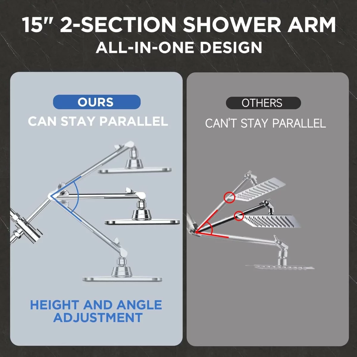 Veken Dual Shower Head Combo High Pressure Wide Rainfall Shower Head with 6 Setting Handheld Sprayer Adjustable Arm and Detachable Design Anti Clog Nozzles Bathroom Fixture in Silver Chrome 4