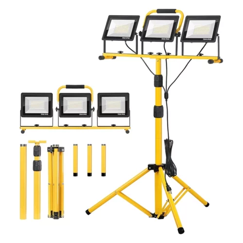 Zetunlo 21000 Lumen LED Work Lights with Stand 3 Head Portable Tripod Work Light with 16FT Power Cord IP66 Waterproof Job Site Lighting for Outdoor Indoor Garage Workshop and Construction Use 1
