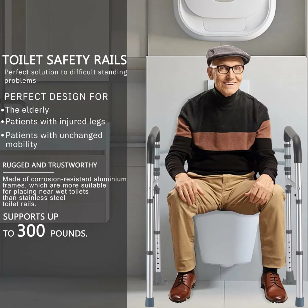 lianjindun Adjustable Toilet Safety Rails Foldable Support Frame for Elderly Seniors and Disabled Universal Fit for Most Toilets 300LB Weight Capacity FSAHSA Eligible 5