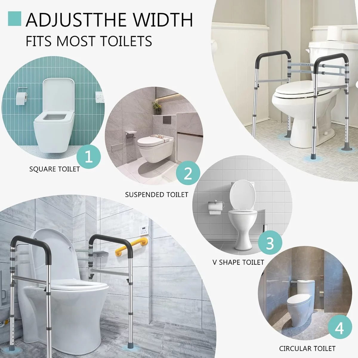 lianjindun Adjustable Toilet Safety Rails Foldable Support Frame for Elderly Seniors and Disabled Universal Fit for Most Toilets 300LB Weight Capacity FSAHSA Eligible 6