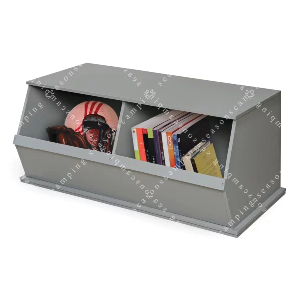 Children's Stackable Wooden Storage Cubby – 2-Bin, 5.3 Cu. Ft., Gray Finish