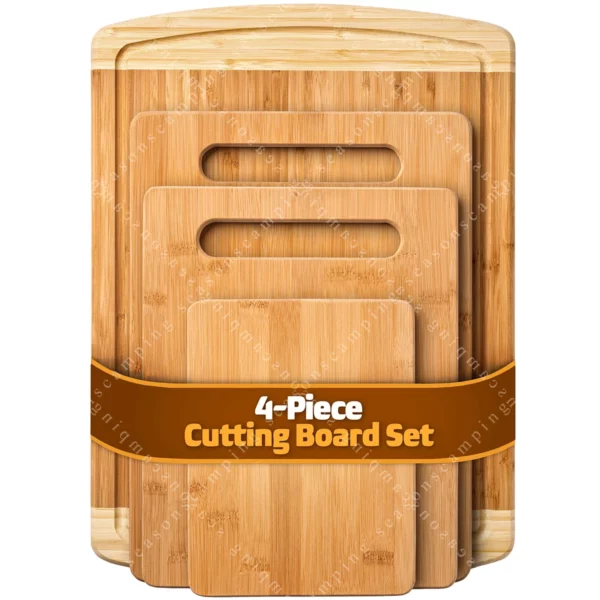4-Piece Wood Cutting Board Set – Chopping Boards with Juice Groove for Meat, Cheese & Vegetables, Butcher Block & Charcuterie Use