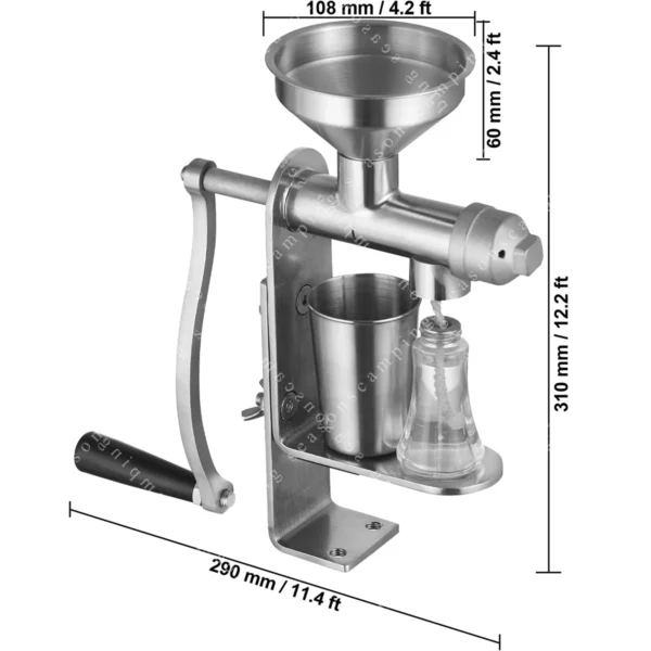 HD Manual Oil Press Machine – Stainless Steel 304 Expeller Extractor for Homemade Cooking Oil