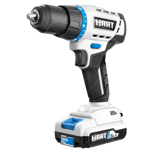 HART 20V Gen 2 1/2-Inch Cordless Drill/Driver Kit – Includes 1.5Ah Lithium-Ion Battery & Charger