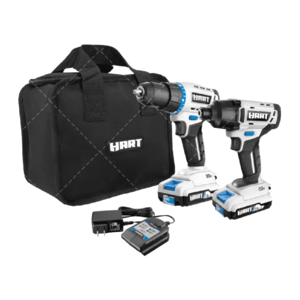 HART 20V Drill & Impact Driver Combo Kit – Includes (2) 1.5Ah Lithium-Ion Batteries, 3-Jaw Chuck & Charger