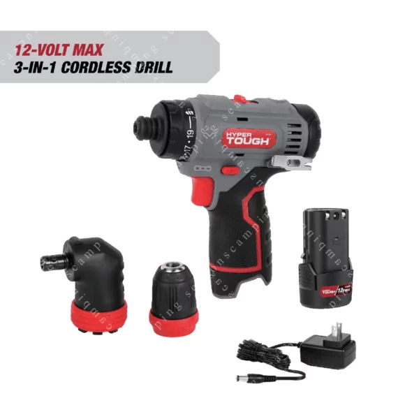 12V Max 3-in-1 Multi-Head Power Drill Set – Cordless with 1.5Ah Lithium-Ion Battery & Charger