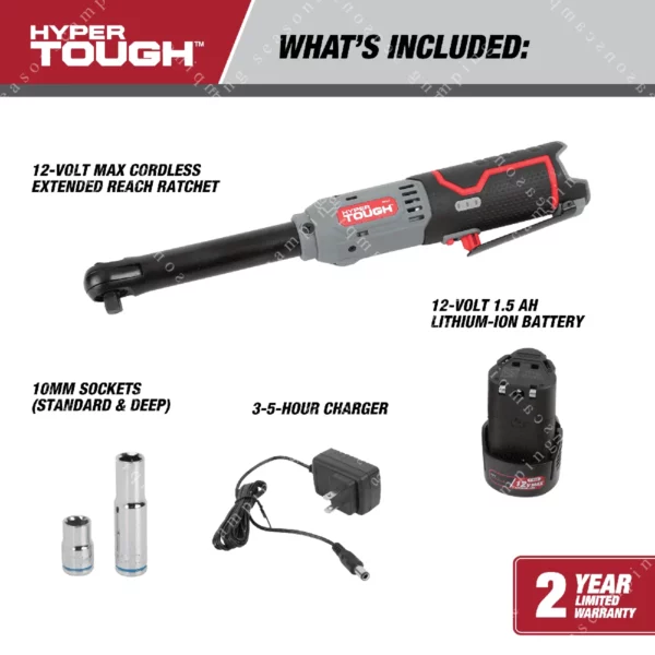 12V Max Cordless Ratchet – 3/8-Inch Extended Reach with 1.5Ah Lithium-Ion Battery & Charger