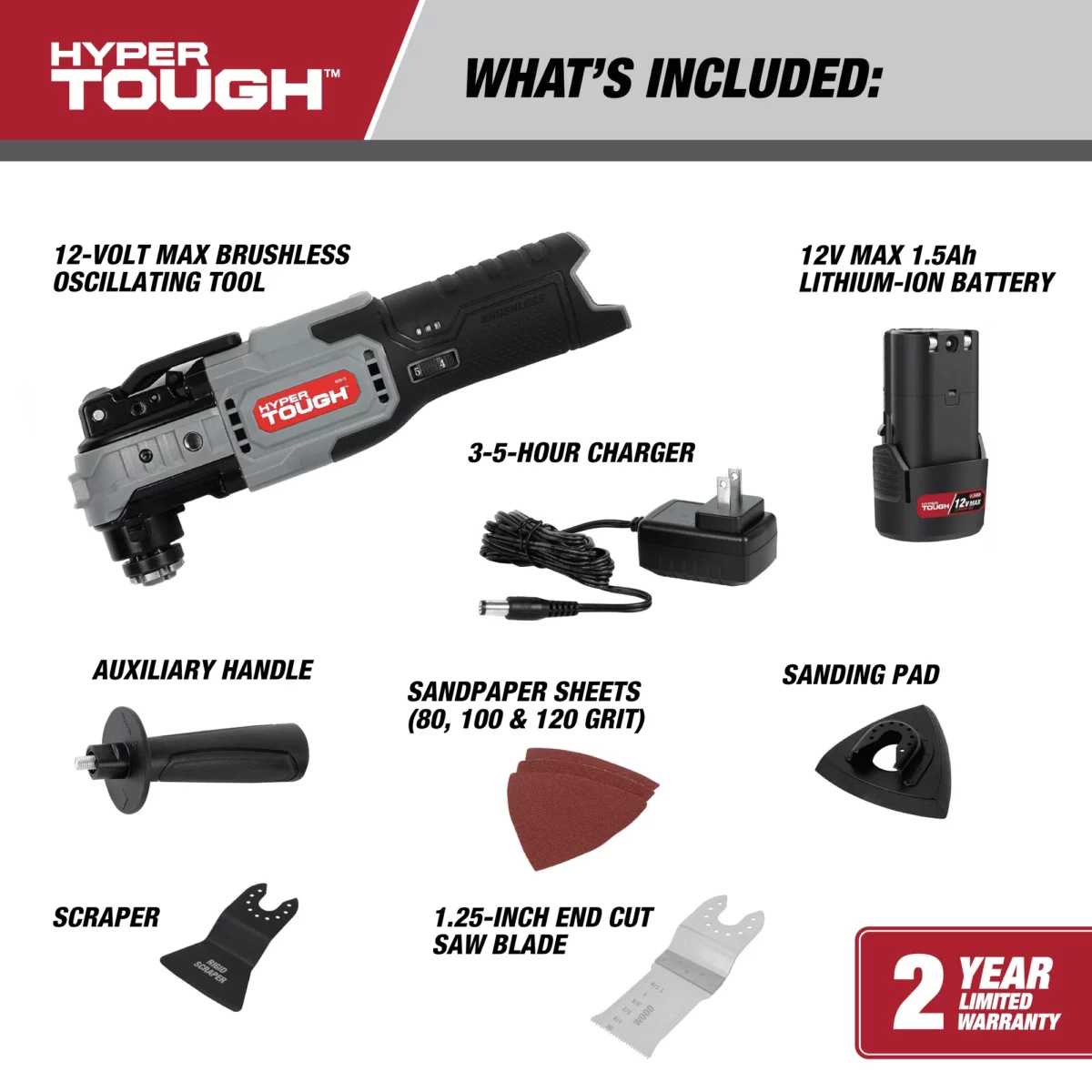 Hyper Tough 12V Max Lithium Ion Brushless Oscillating Multi Tool with 1.5Ah Battery and Charger 7 ta 2025 01 5
