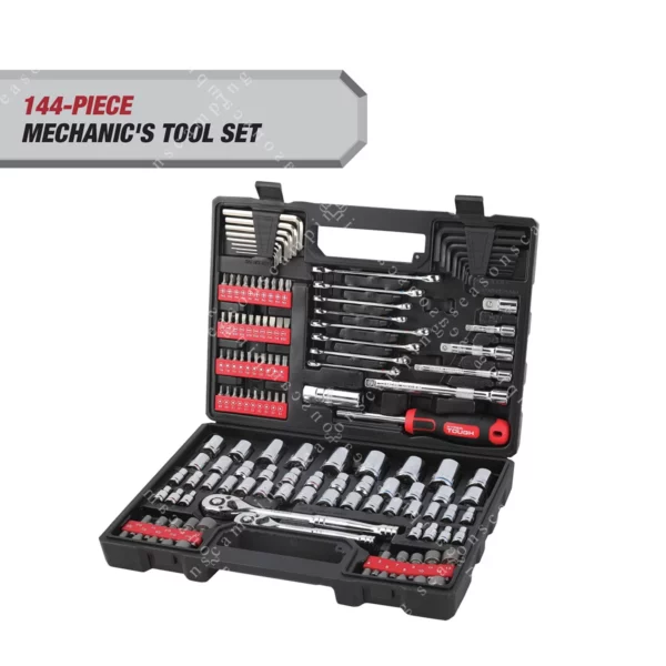144-Piece Mechanics Tool Set – Chrome Finish, 1/4", 3/8" & 1/2" Drive
