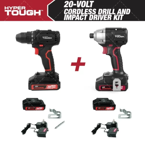 Hyper Tough 20V Max 38 cordless Drill 14 cordless Impact Driver Combo with 1 5Ah batteries and chargers