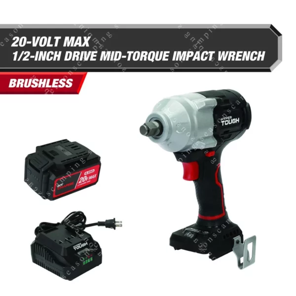 20V Max Brushless Mid-Torque Impact Wrench – 1/2-Inch Cordless with 4.0Ah Lithium-Ion Battery & Charger