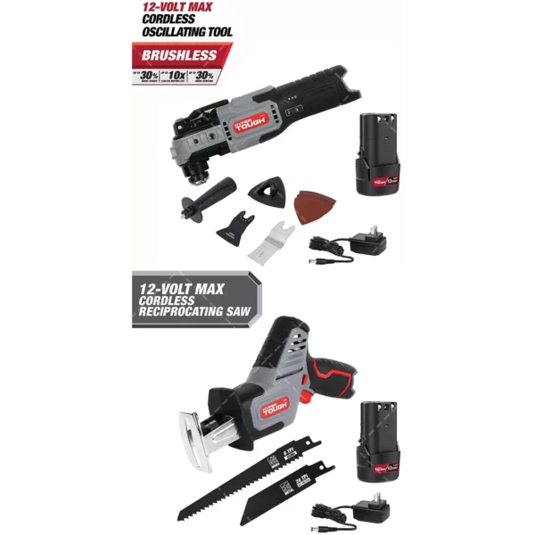 Hyper Tough 80015 12V Reciprocating Saw – 1.5A Motor, 20000 OPM, 6-Speed Variable Control