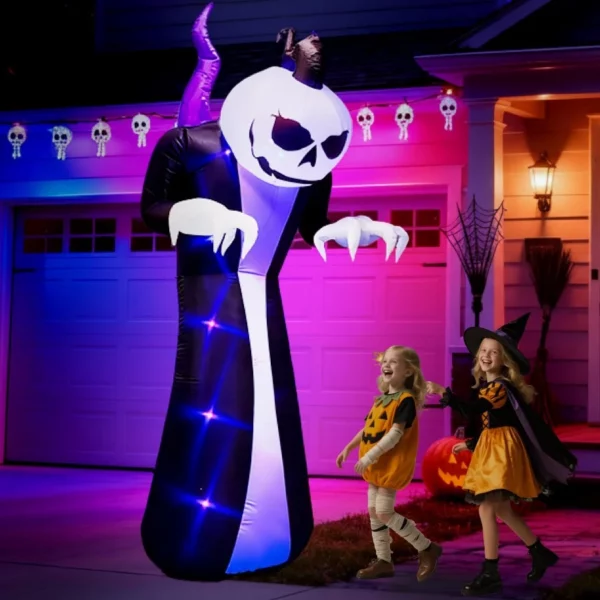 10FT Tall Halloween Inflatable Giant Pumpkin Reaper Ghost with Built-in LED Lights, Blow Up Outdoor Yard Lawn Party Decor