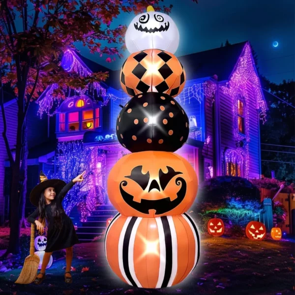 10FT Giant Halloween Pumpkin Stack Decoration Built-in LED Lighted Blow Up Home Yard Outdoor Indoor Garden Lawn Decor