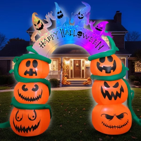 10FT Halloween Inflatable Pumpkin Arch Waterproof   with Built-in Disco LED Lights, Blow Up Outdoor Indoor Yard Lawn Garden Decor