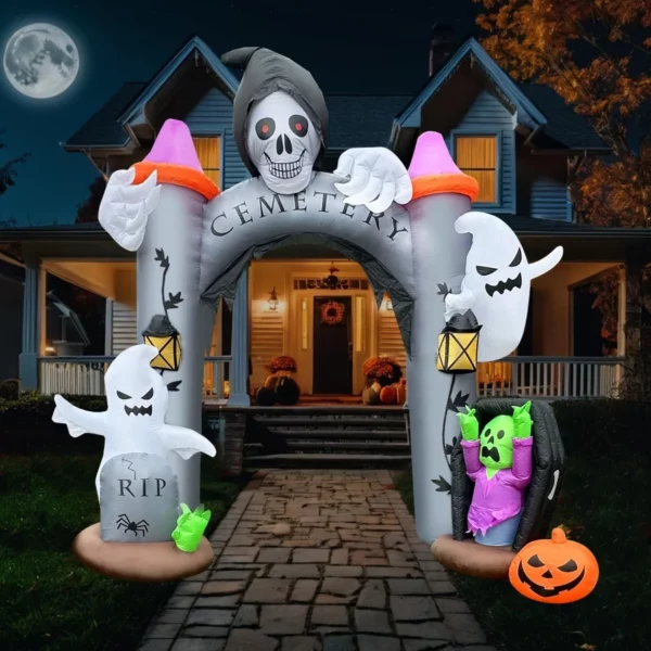 11.5FT Halloween Inflatable Giant Cemetery Arch with Grim Reaper, Pumpkin, Ghost & LED Lights, Blow Up Outdoor Yard Decor