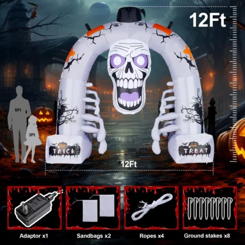 12 FT Halloween Inflatables Scary Skeleton Archway Halloween Inflatable Outdoor Decoration Build i 05