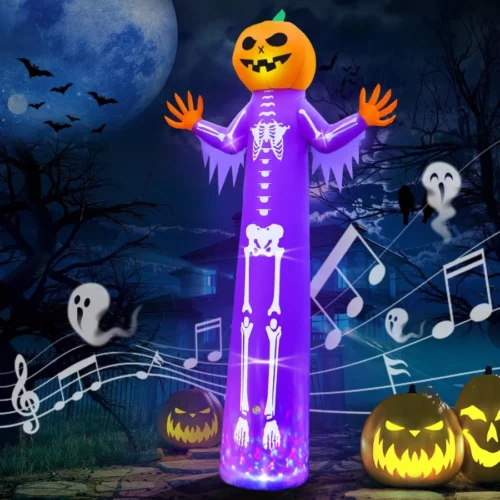12FT Halloween Inflatables with Scary Music and Build in LEDs Giant Pumpkin Halloween Outdoor Decor 01