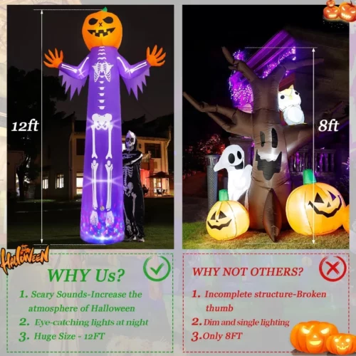 12FT Halloween Inflatables with Scary Music and Build in LEDs Giant Pumpkin Halloween Outdoor Decor 04