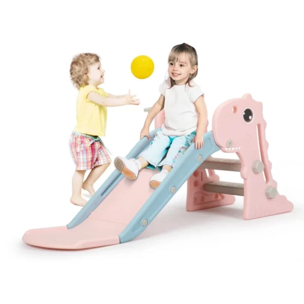 3 In 1 Toddler Slide Climber Playset With Basketball Hoop, Folding Freestanding Baby Slide For Kids Indoor Outdoor Playground