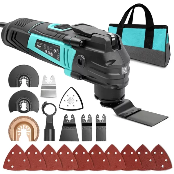 Oscillating Multi Tool 2.5A, 6 Speeds, 3.2° Precision Control, Quick-Change Clamp, 17pc Cutting & Sanding Kit