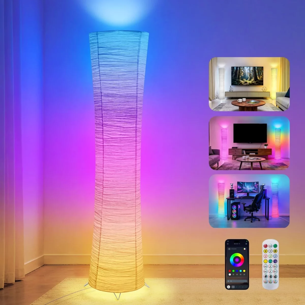 44 Smart RGB Floor Lamps for Bedroom Modern LED Corner Lamp with APP Remote Control 16 Million 01