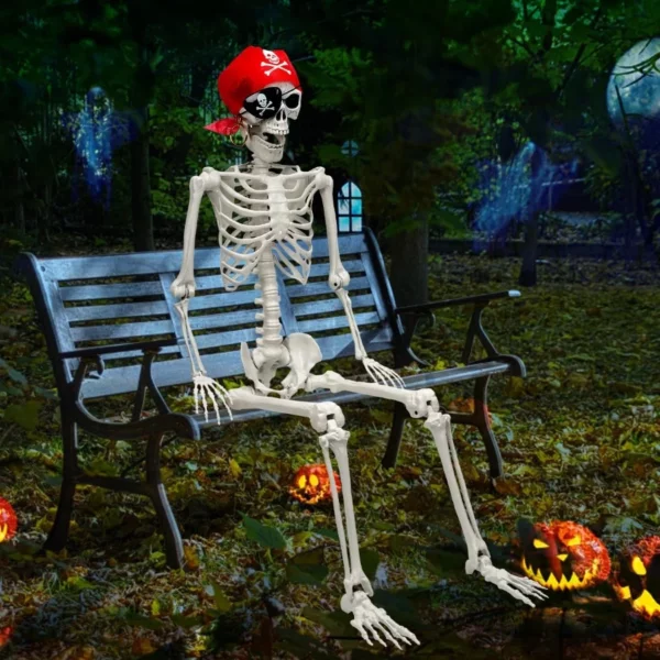5FT Halloween Skeleton Decoration, Full Body Life-Size Skeleton Prop with Movable Joints for Outdoor Yard & Haunted House
