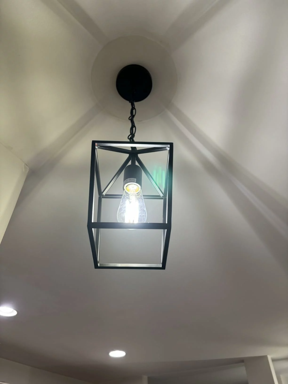 Click to view full screen 2-Light Hanging Pendant Light Fixture, Black Metal Cage, Farmhouse Industrial Style for Kitchen & Dining photo review