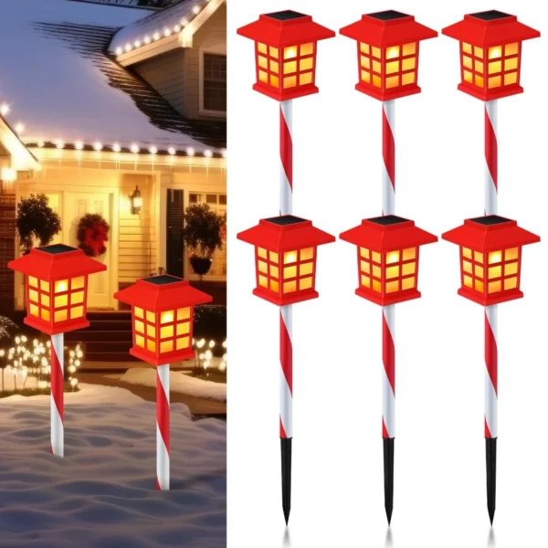 6 Pack Christmas Solar Pathway Lights Outdoor, IP65 Waterproof Candy Cane Yard Patio Lawn Driveway Holiday Decor