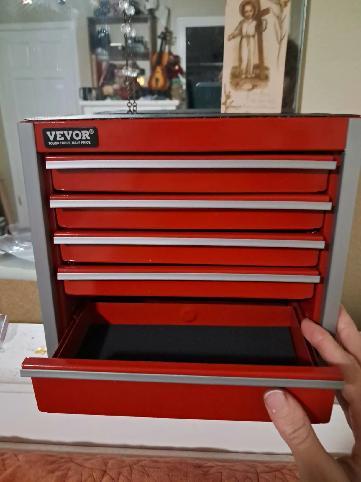 Portable Metal Tool Box With 3 Drawers Small Tool Chest With EVA Liners PP Feet Pads Heavy Duty Steel Ball Bearing Opening Powder Coated photo review