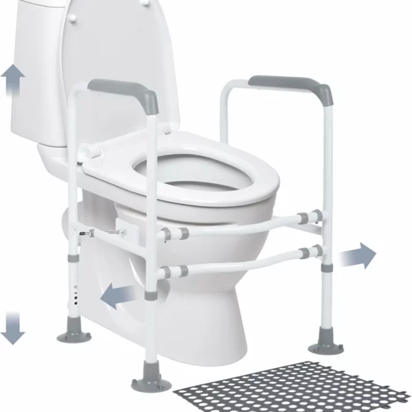 Adjustable Toilet Safety Rail for Elderly – Anti-Slip Handrail, Toilet Handles & Frame Fits Most Toilets 440lb