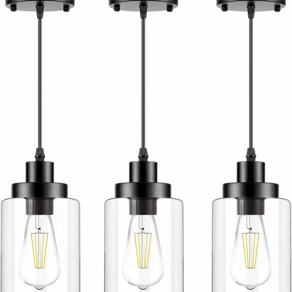 Industrial Pendant Lighting Modern Clear Glass Shade Farmhouse Hanging Light Fixtures 3-Pack Kitchen and Dining Room