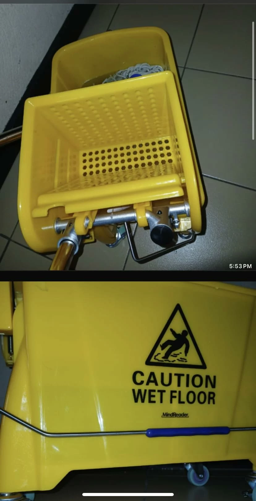 Click to view full screen Mop Bucket With Wringer On Wheels 5 Gallon Heavy Duty Dual Chamber Industrial Separate Dirty Water 20 Quart Yellow photo review