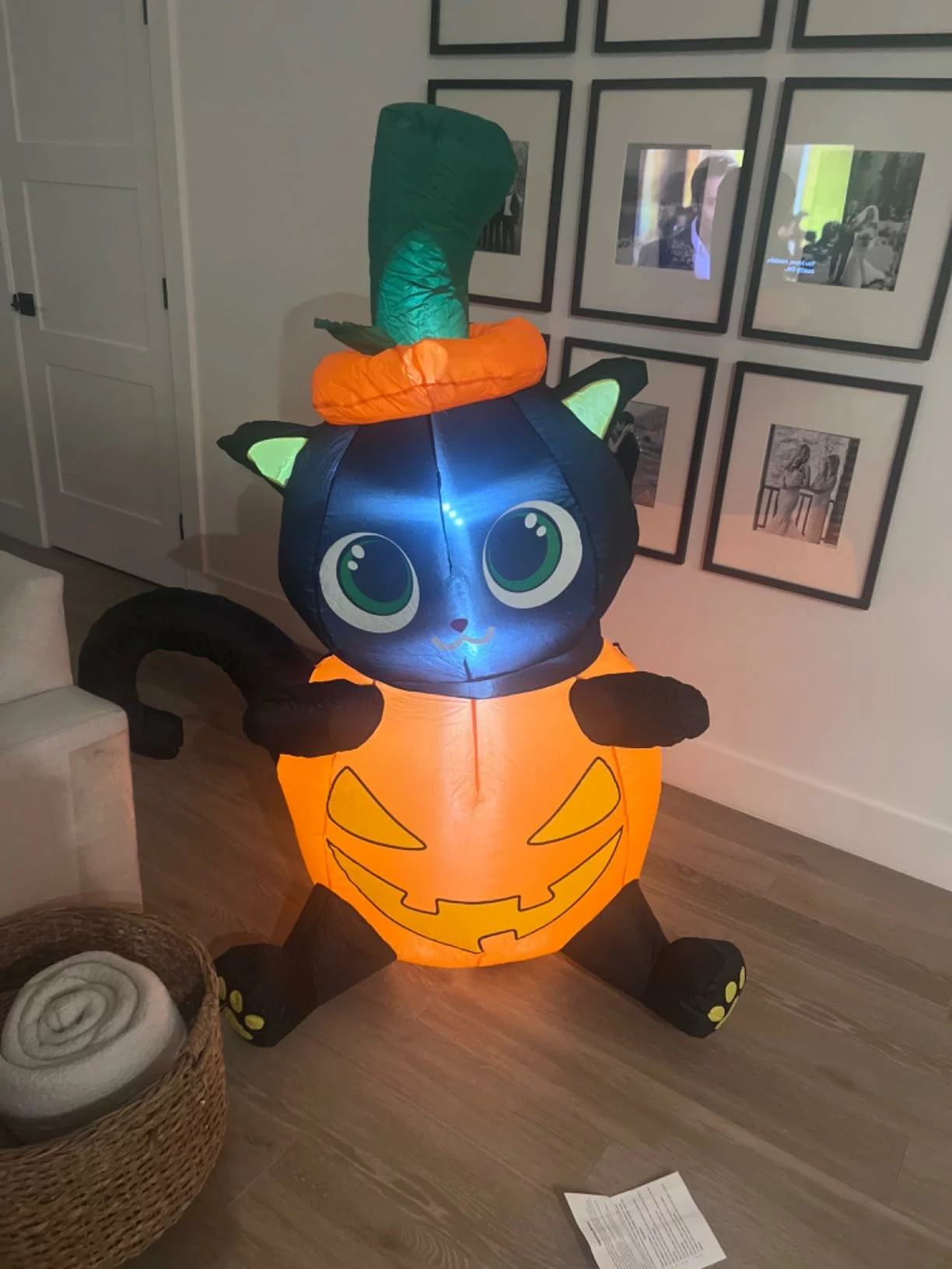 Click to view full screen 7FT Halloween Inflatable Pumpkin Patch with Tombstone Black Cat Bat Blow Up Yard Decoration with LED Lights photo review