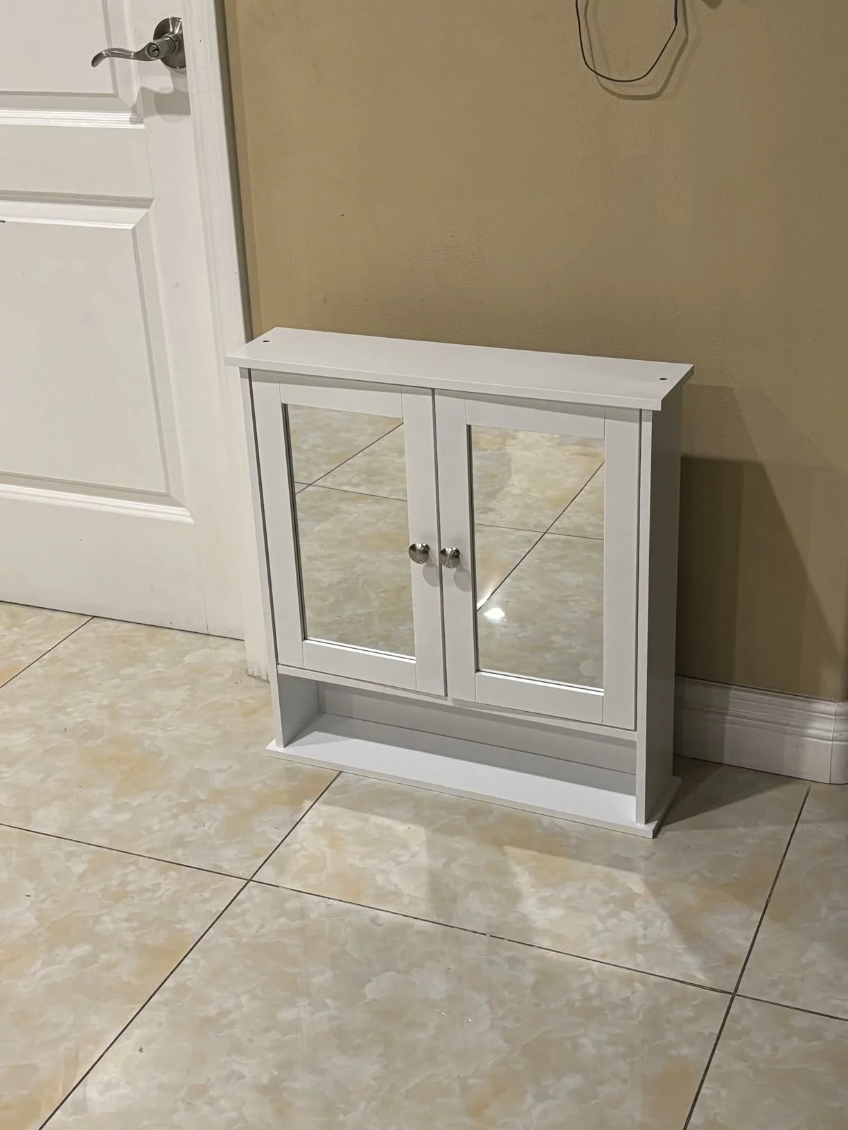 Click to view full screen Wall Mounted Bathroom Mirror Cabinet Wooden Gray Cabinet with Shelf Corner Storage for Medicine, Towels photo review