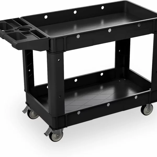 Utility Cart On Wheels 550Lbs Capacity Service Cart 40x17In Rolling Work Cart 2 Shelf Heavy Duty Plastic For Warehouse Garage
