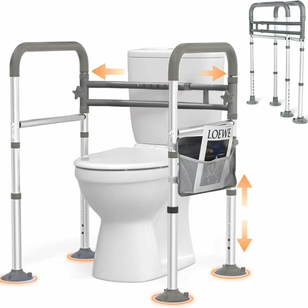 Toilet Grab Bars for Seniors & Handicap – Adjustable Safety Rails, Large Suction Feet, Tool-Free Toilet Handles