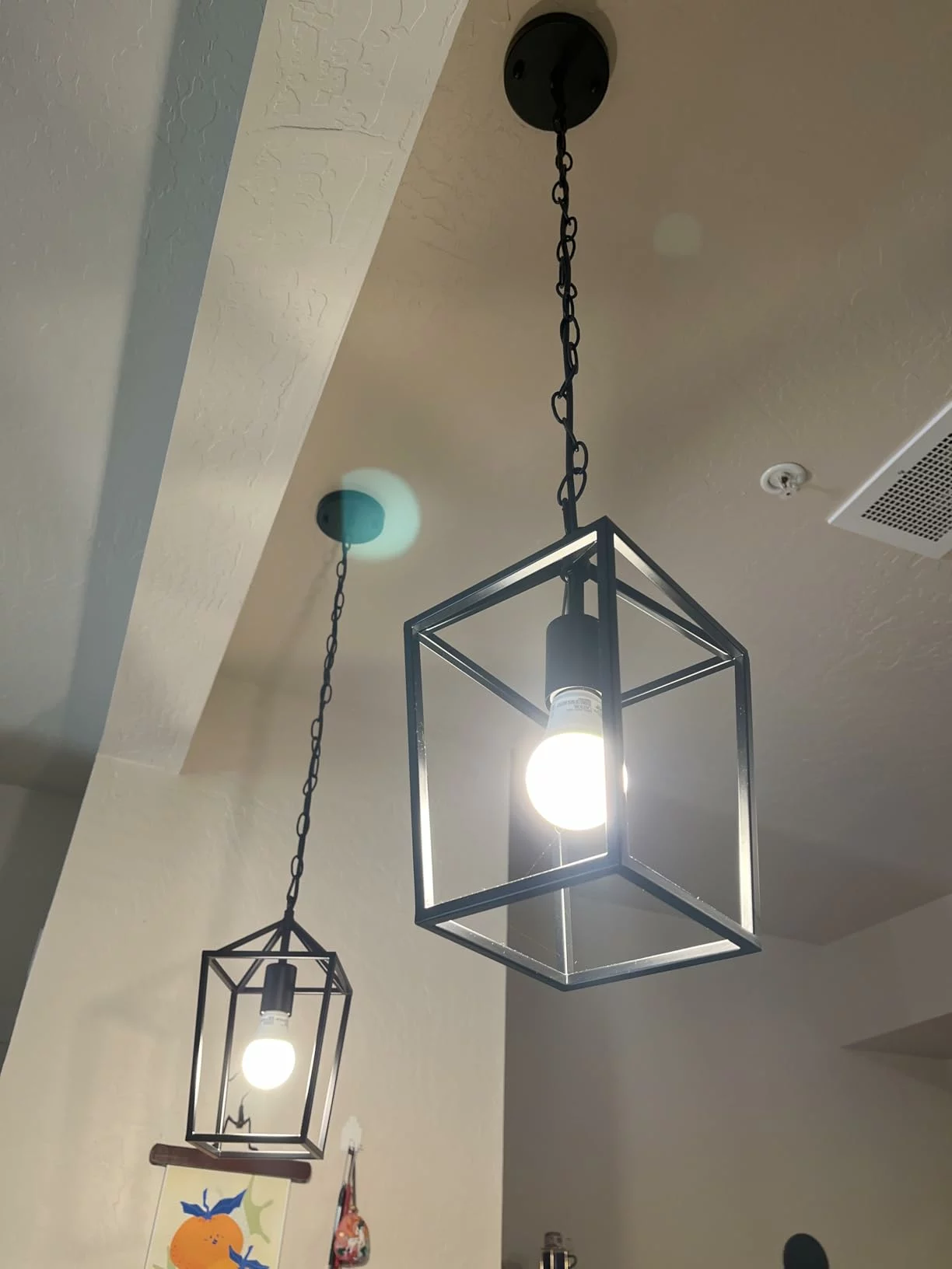 Click to view full screen 2-Light Hanging Pendant Light Fixture, Black Metal Cage, Farmhouse Industrial Style for Kitchen & Dining photo review