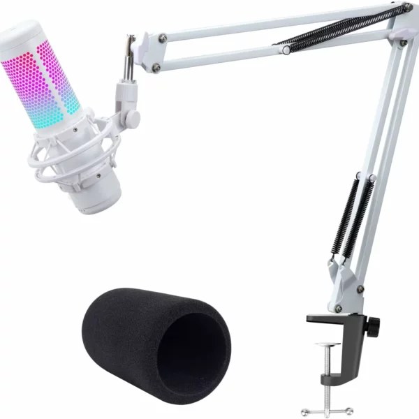 White Boom Arm for HyperX QuadCast S, Adjustable Mic Arm Stand Compatible with HyperX QuadCast White Microphone