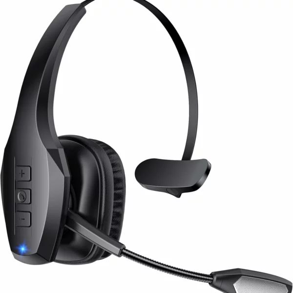 Trucker Bluetooth Headset Wireless with Dual Noise Cancelling Mic & Mute, 55Hrs Work Time PC Headset for Phone Computer