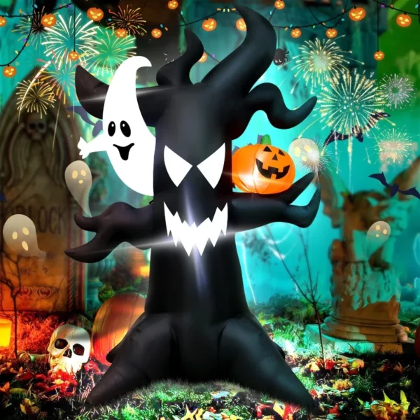 6FT Halloween Inflatable Haunted Tree Waterproof  with LED Pumpkin & Glowing Ghost, Blow Up Outdoor Yard Lawn Party Haunted House