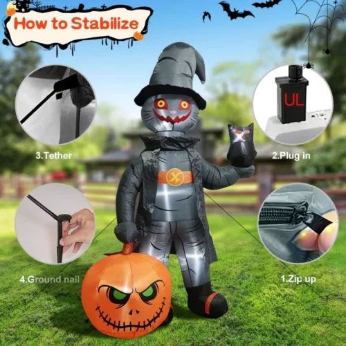 7 Ft Halloween Inflatables Yard Decorations Outdoor Blow Up Yard Pumpkin Decor Built in LED Ligh 02