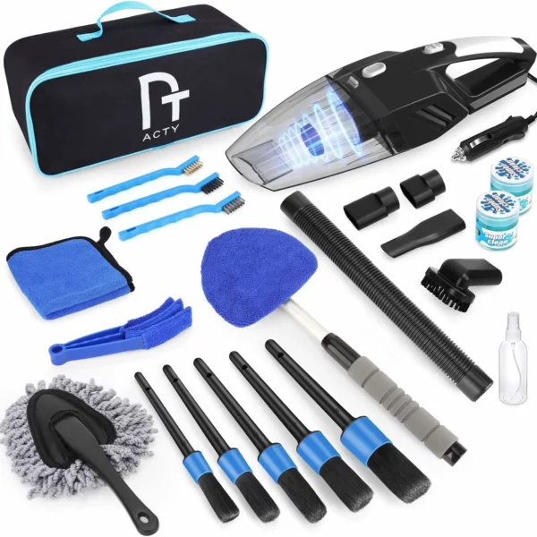 17Pcs Car Cleaning Kit With High Power Handheld Vacuum Detailing Brush Set Windshield Tool Microfiber Towels Supplies