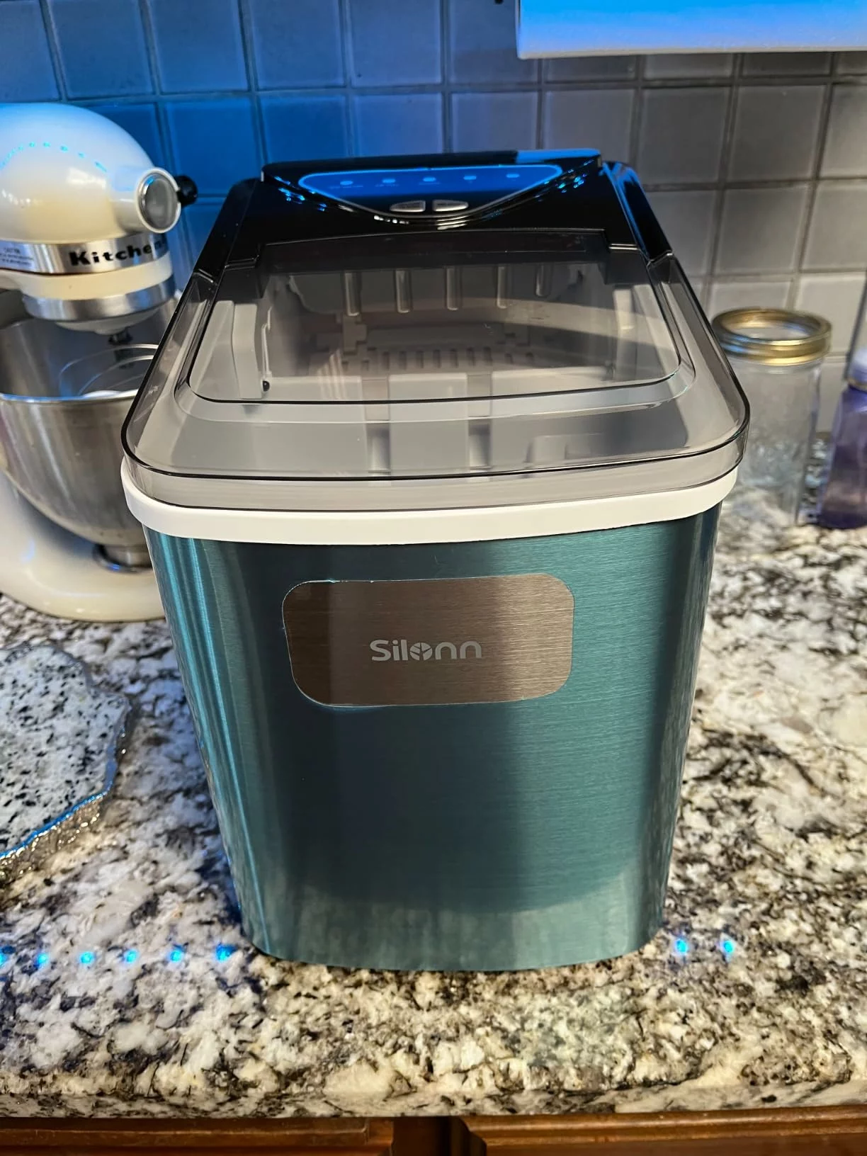 Click to view full screen Portable Countertop Ice Maker, 9 Cubes In 6 Mins, 26Lbs Daily, Self-Cleaning, 2 Ice Sizes, With Scoop & Basket, Stainless Steel. photo review