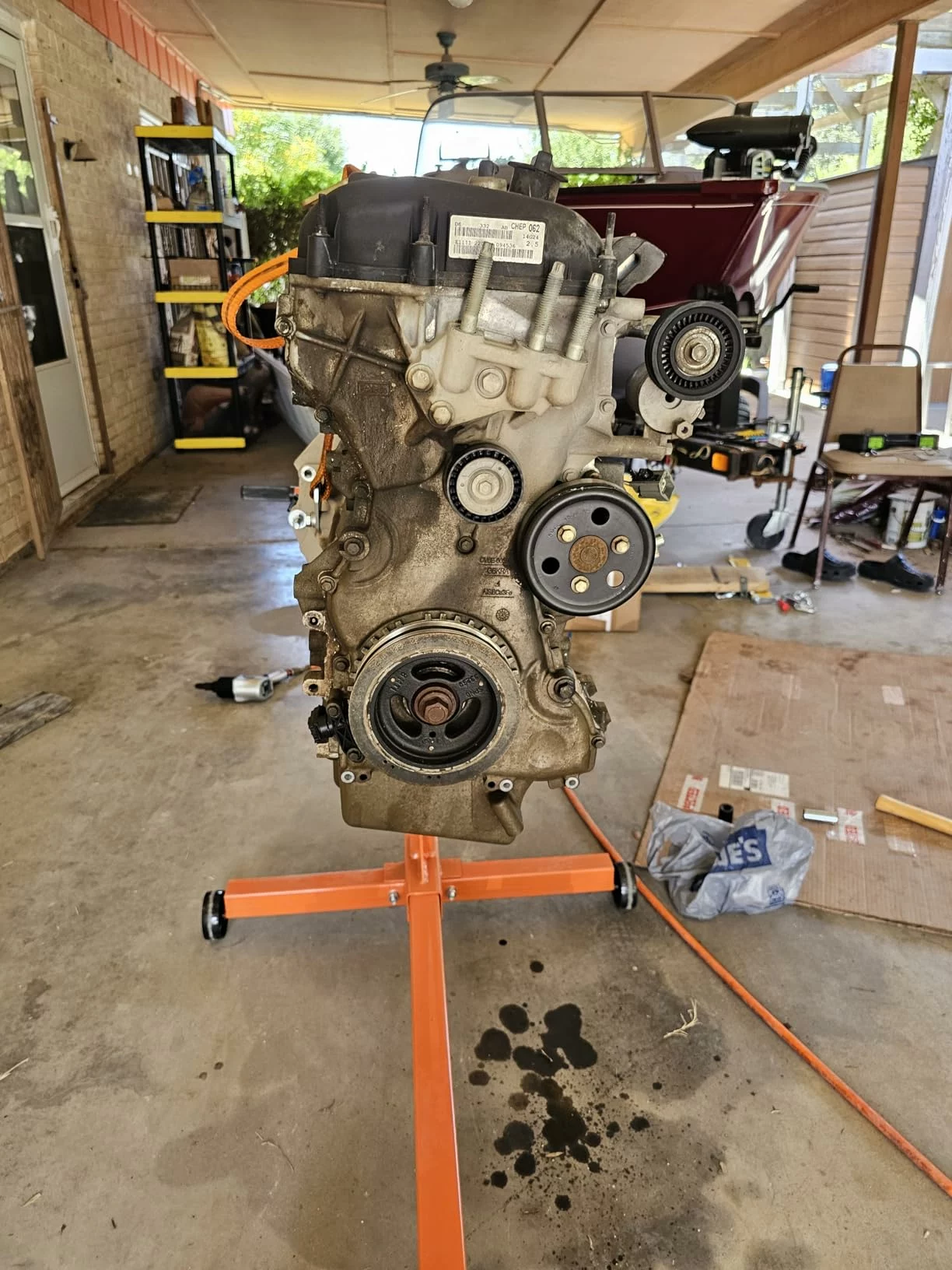 Click to view full screen 4-Wheel Engine Stand 750Lbs Motor Hoist Dolly With 360° Adjustable Mounting Head Tool Tray For Garage photo review